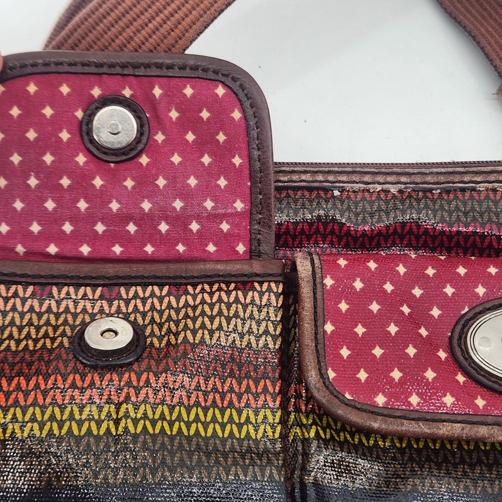 Fossil Key-Per Crossbody Bag Multi Color Coated Canvas Knit Print Small Purse - Picture 4 of 14